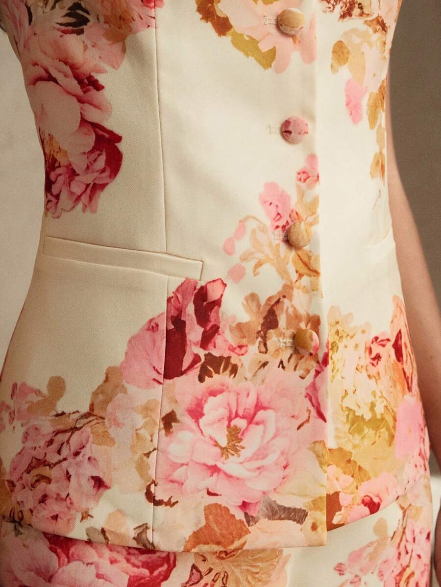 Anewsta Women Locational Print Vacation & Commute Vest & Pants Suit - Multicolor - View 1