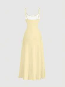 SHEIN MOD Váy suông hở eo nhún bèo tối giản phong cách cổ điển họa tiết hoa loa kèn đỏ trên nền vàng nhạt, phù hợp cho mùa hè - Nhiều màu - Xem 2