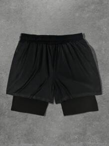 Manfinity EMRG Men's Sports Big Number Print Two In One 2 In 1 Sports Casual Speed ​​Casual Drawstring Waist Shorts, Sweatpants - Black - View 3