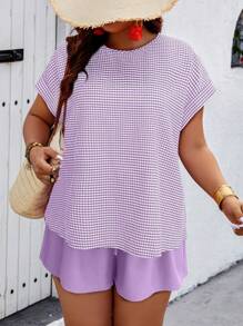 SHEIN Holidaya Plus Size Women Plaid Print Batwing Sleeve Shirt And Shorts Casual Outfit Set Women Summer Sets Woman S Summer Clothes Women S Clothes