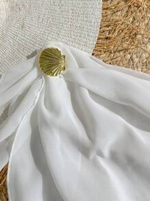 SHEIN 少女纯色侧系带雪纺裙，夏日度假休闲 - 白色 - 查看 5