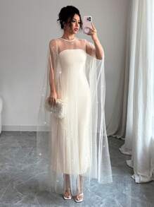 Rafferiza Elegant Birthday, Wedding Guest, School Graduation, Bridal Gown Dress With Mesh Detailing For Women - Apricot - View 5