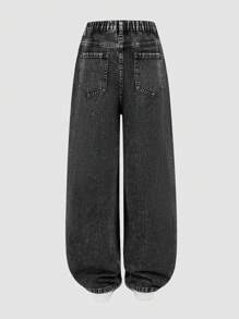 Pantalones informales de niña adolescente con pierna recta y estampado de copos de nieve en negro