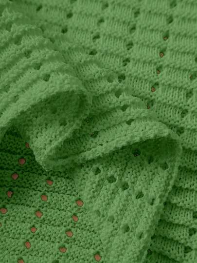 SHEINBlues Women's Casual Solid V-Neck Hollow Out Sleeveless Knit Dress For Resort