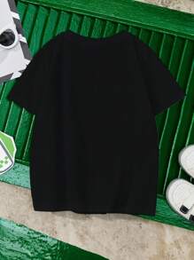 BEN 10 X SHEIN Maglietta nera a maniche corte con grafica a cartoni animati per ragazzi, adatta per l'estate