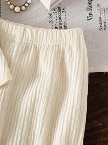 SHEIN Vintaside Kids 2 件套女童夏季服装，可爱印花短袖上衣和可爱印花长裤，欧美风格 - 卡其色 - 查看 3