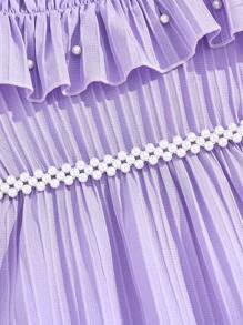 Tween Girl Casual Woven Ruffle Off Shoulder Adjustable Simple Dress, Spring/Summer - Mauve Purple - View 7