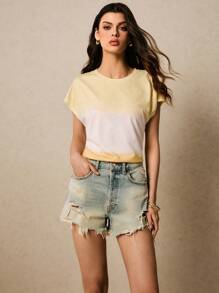 Poéselle 休闲渐变色圆领蝙蝠袖 T 恤 - 黃色 - 查看 2