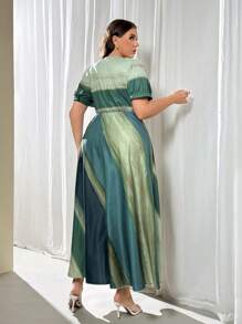 Firerie 绿色扎染印花优雅泡泡袖长裙，春夏季，适合毕业典礼、文艺复兴博览会