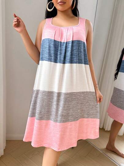 SHEIN Camisón informal de talla grande con estampado de rayas de colores, Moo Moo