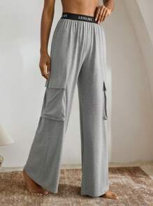 Ocili Leisure Women's Letter Webbing Pockets Casual Pants Homewear Bottoms - Grey - View 1