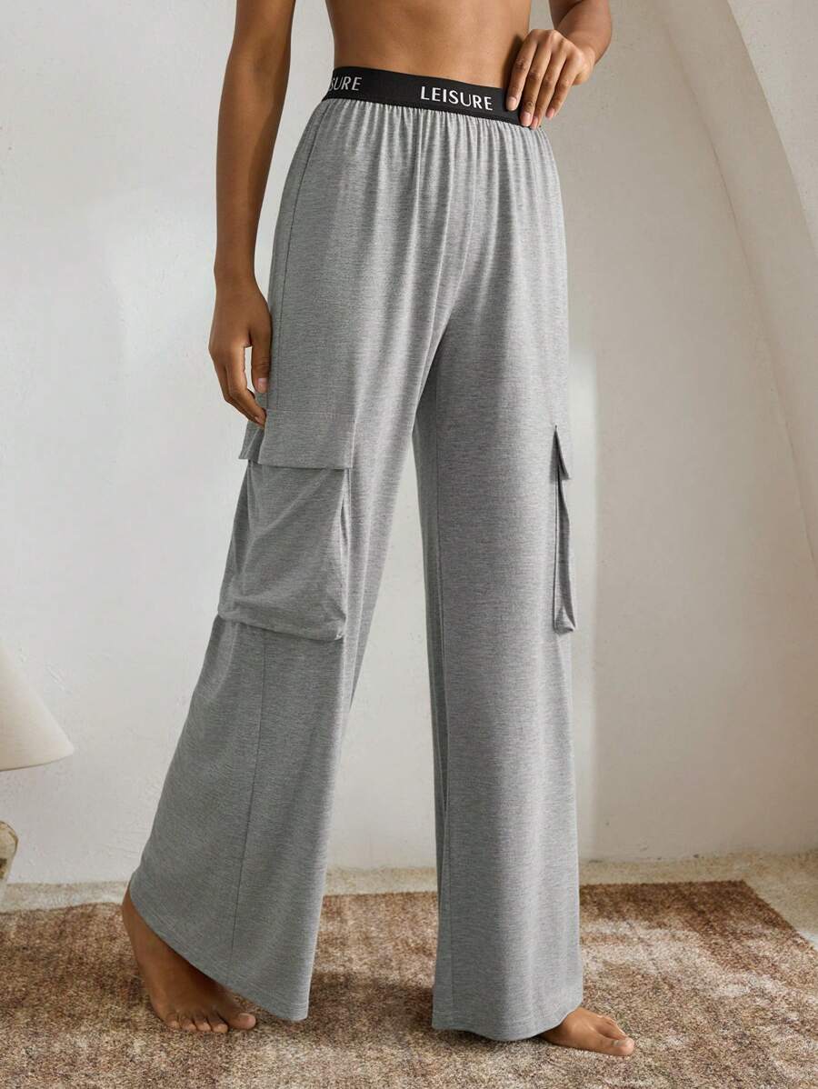 Ocili Leisure Women's Letter Webbing Pockets Casual Pants Homewear Bottoms - Grey - View 1