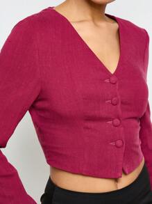 AiiRZ Long Sleeve Cross Back Cropped Blazer - Red - View 5