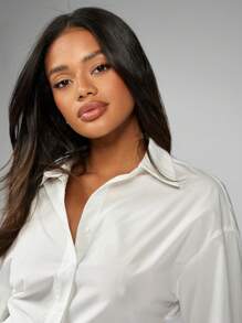 MISSGUIDED Professional Button-Down Collared Office Blouse Workwear Long Sleeve Fitted Career Top Business Casual Interview Shirt Work Essential Spring Fashion - White - View 4