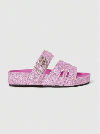 Kawaii Sandalias de plataforma con puntera abierta, estilo gótico, decoradas con cristales, con correa ajustable, estilo punk rock, sandalias tipo cuña de slip-on para verano