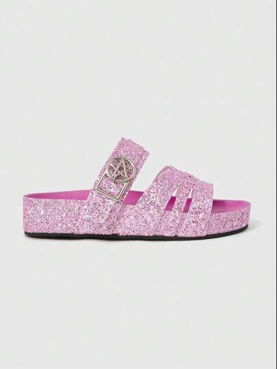 Kawaii Sandalias de plataforma con puntera abierta, estilo gótico, decoradas con cristales, con correa ajustable, estilo punk rock, sandalias tipo cuña de slip-on para verano