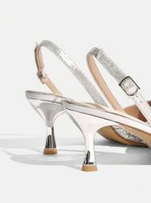 CUCCOO TILAWA Zapatos de tacón alto con puntera puntiaguda y brillo plateado, zapatos de fiesta y boda con adornos de strass, tacones altos delgados para mujer - Plateado - Ver 12