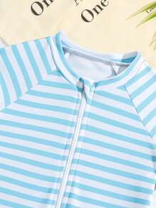 Baby Boy Striped Random Romper Swimsuit With Hat - Multicolor - View 4
