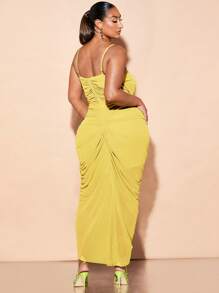 SHEIN BAE Plus Size Women Sweetheart Neckline Ruched Sexy Elegant Ruffled Front Long Dress,Birthday Dresses For Women - Yellow - View 2