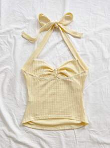 Soleia Canotta da donna con scollo a V, decorazione floreale e fibbia metallica, chiusura sul retro, aderente, tessuto strutturato, adatta per vacanza, appuntamento, tè pomeridiano, vacanza, festival musicali, stile bohémien, matrimonio all'aperto, primavera/estate