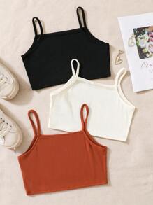 SHEIN 3件套经典简约舒适背心，适合青少年女孩 - 彩色 - 查看 2