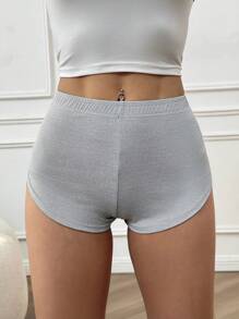 Muchica Women's Solid Color Elastic Waist Casual Versatile Short Leggings - Grey - View 3