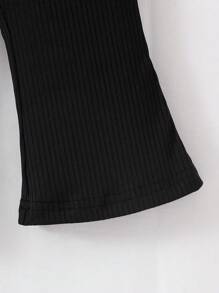 2 Pieces Set Baby Girl Summer New Style Bowknot Sweet Casual Short Sleeve Top + High Waist Flare Pants, Fashionable Korean Outfit