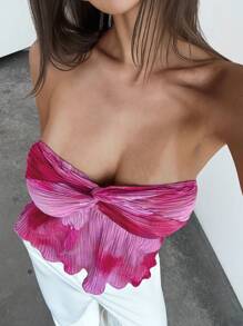 Aloruh 浪漫约会/度假露肩修身短款褶皱扎染女士短款上衣，春夏 - 彩色 - 查看 6