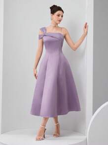 Modelyn 女士优雅露肩收腰荷叶边下摆连衣裙，夏季