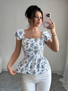 Airlisse Blusa con vita arricciata e stampa floreale