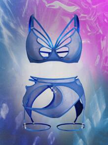 AltCore Conjunto de 5 piezas lencería con malla y diseño calado para mujeres de talla grande, ideal para festivales de música