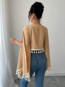 SHEIN Unity Solid Color Asymmetrical Hem Long Sleeve Versatile Blouse Fall Cloth For Women - Khaki - View 2