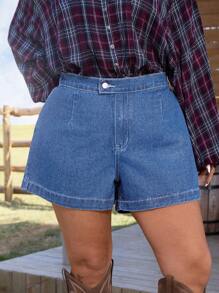 EMERY ROSE Short vaquero casual y sencillo para mujer talla grande - Azul lavado medio - Ver 4
