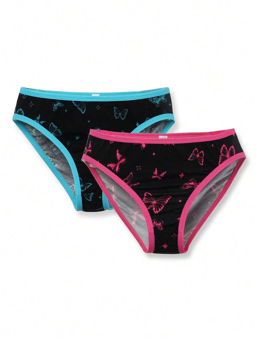 2pcs Colorblock Cotton Bow Print Triangle Panties, Cute Teen Girls Underwear - Multicolor - View 1