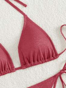 Swim Chiccia 女士夏季度假沙滩吊带比基尼套装 - 紅色 - 查看 5