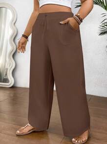 Calvaya Plus Size Casual Versatile Solid Color Straight Leg Pants Fall Cloth For Women - Coffee Brown - View 6