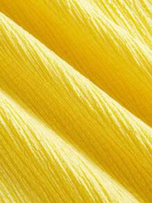 SHEIN EZwear 2pcs/Set Women Plain Pleated Bandeau Top And Pants - Yellow - View 3