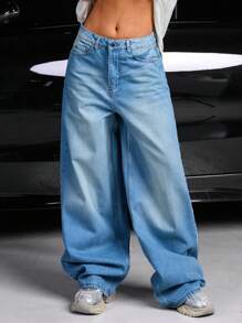 EURMUSE Jeans casual vita bassa Y2K lavaggio vintage - Blu - Visualizzare 4