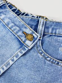SHEIN Girlism Tween Girls' Spring And Summer Boho Ripped High Waist Wrap Front Denim Skort,Tween Girl Summer Break Outfits