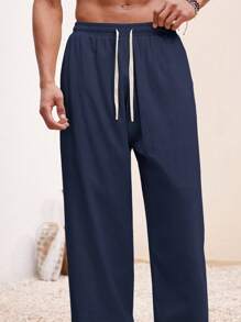 Manfinity VCAY Men Beach Outfits Summer Vacation Basic Woven Casual Surfing Seaside Beach Fit Linen Pants Beachwear
