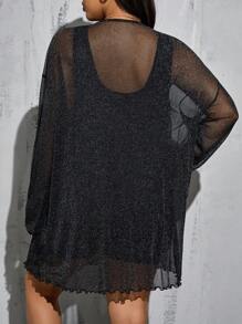 SHEIN Essnce 大码女式夏季透视罩衫、罩衫裙、夏季服装、黑色罩衫、夏季女式透视服装、女式演唱会服装、公园连衣裙、狂欢服装、节日演唱会服装女式 - 黑色 - 查看 2