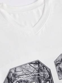 Manfinity EMRG Plus Size Men's Numeric Print Crew Neck Short Sleeve T-Shirt And Drawstring Waist Shorts Casual Set - White - View 3