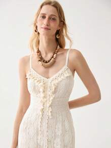 Florisole Vacation Casual Solid Color Lace Camisole Dress - Apricot - View 1