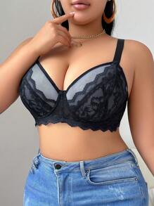 SHEIN 1 pièce Soutien-gorge avec armatures pour grandes tailles, style minimaliste et romantique. Lingerie sexy en dentelle - Noir - Voir 5