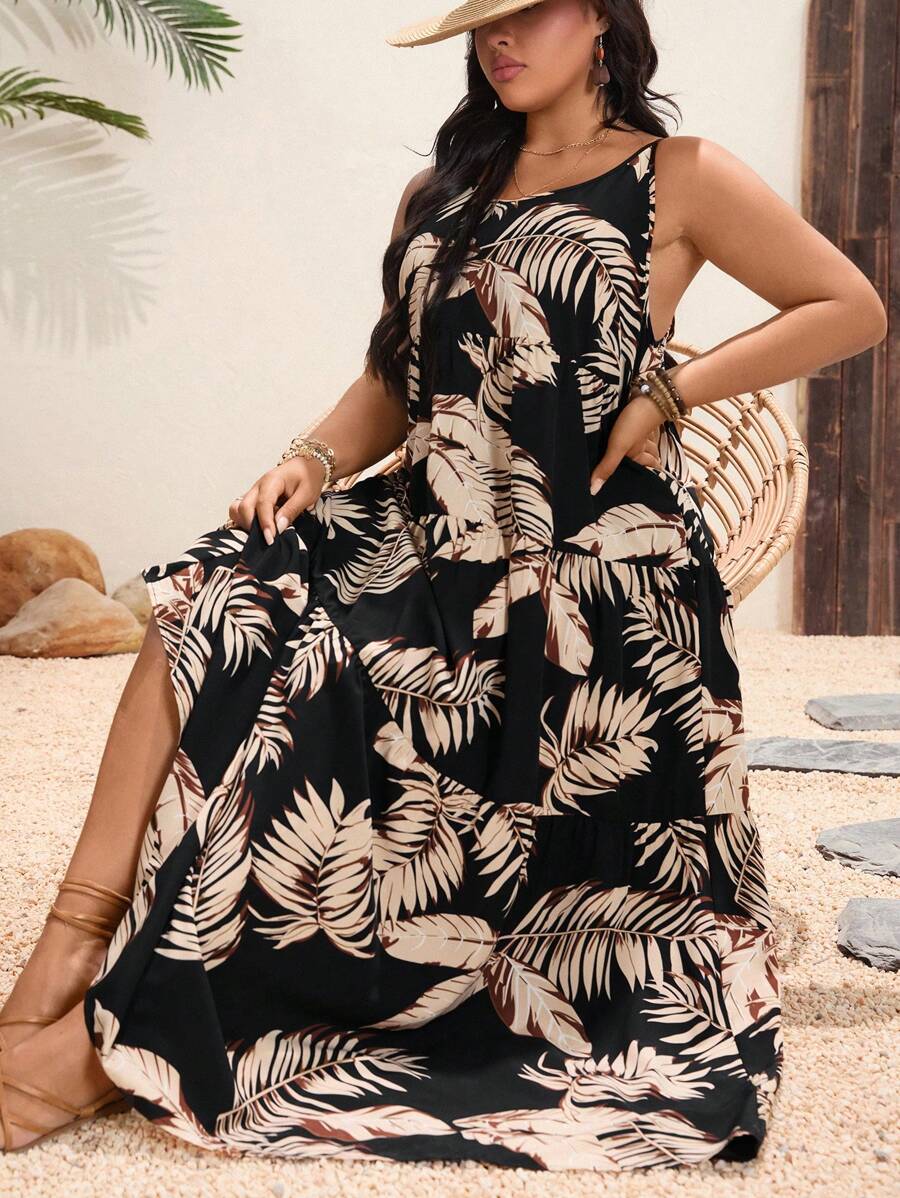 SHEIN VCAY Plus Size Summer Adjustable Strap Dress, Fashionable Scoop Neck Summer Outfits For Women  Beach Outfits For Woman Vacation Outfits Women Beach Boho Rave Outfits Country Concert Outfit Festival Outfits Brunch Outfits For Women Beach Vacation Outfits Graduation Outfit Old Money Graduation Dress Sun Dresses For Women Birthday Dresses For Women Vacation Dress Floral Dress Strapless Dress - Multicolor - View 1