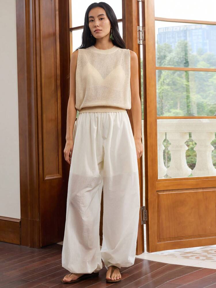 Women's Linen Solid Color Casual Harem Ankle-Length Drawstring Pants Business Casual Woman Work Clothes