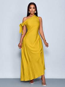SOLERSUN Vestito da donna elegante lungo monospalla senza maniche, in colore uniforme, adatto per festa, vacanza, uso quotidiano, vacanze e feste
