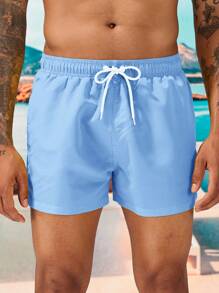 Manfinity VDAYZ Pantalones cortos de playa con cordón en la cintura y estampado de diseño hawaiano para hombre, ideal para el verano