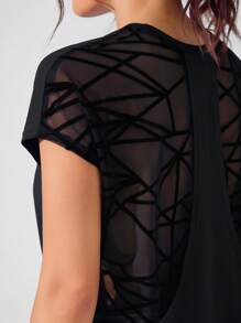 SHEIN Sport Studio See-Through Flocked Mesh Patchwork Short Sleeve Sports T-Shirt