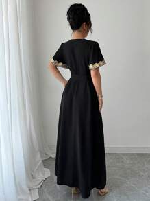 Chiquease Vestido elegante con cuello en V profundo y cinturilla para mujer